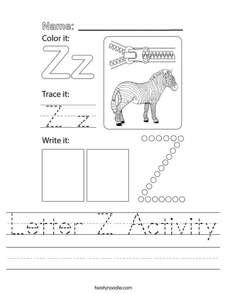 Letter Z Activity Worksheet - Twisty Noodle