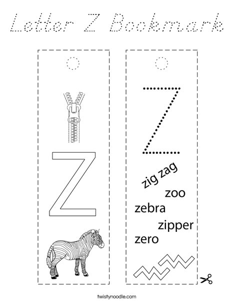 Letter Z Bookmark Coloring Page