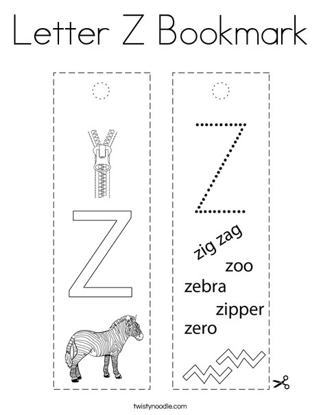 Letter Z Bookmark Coloring Page