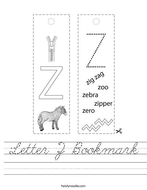 Letter Z Bookmark Worksheet