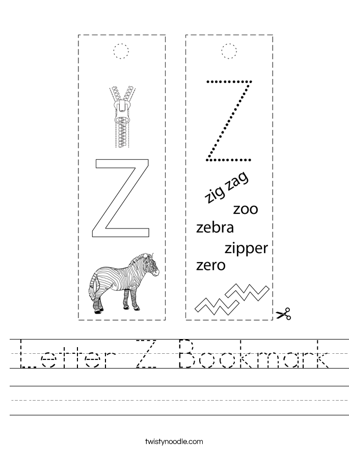 letter z bookmark worksheet twisty noodle