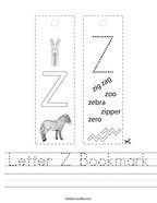 Letter Z Bookmark Handwriting Sheet