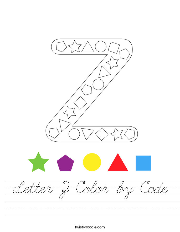 Letter Z Color by Code Worksheet
