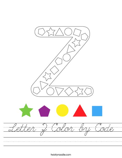 Letter Z Color by Code Worksheet