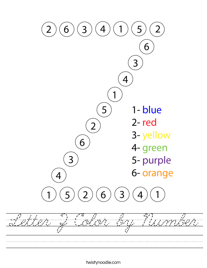 Letter Z Color by Number Worksheet