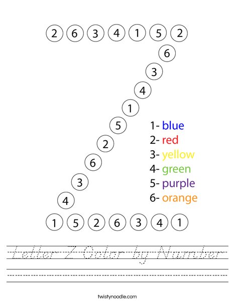 Letter Z Color by Number Worksheet