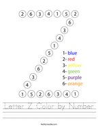 Letter Z Color by Number Handwriting Sheet
