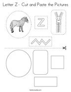 Letter Z- Cut and Paste the Pictures Coloring Page