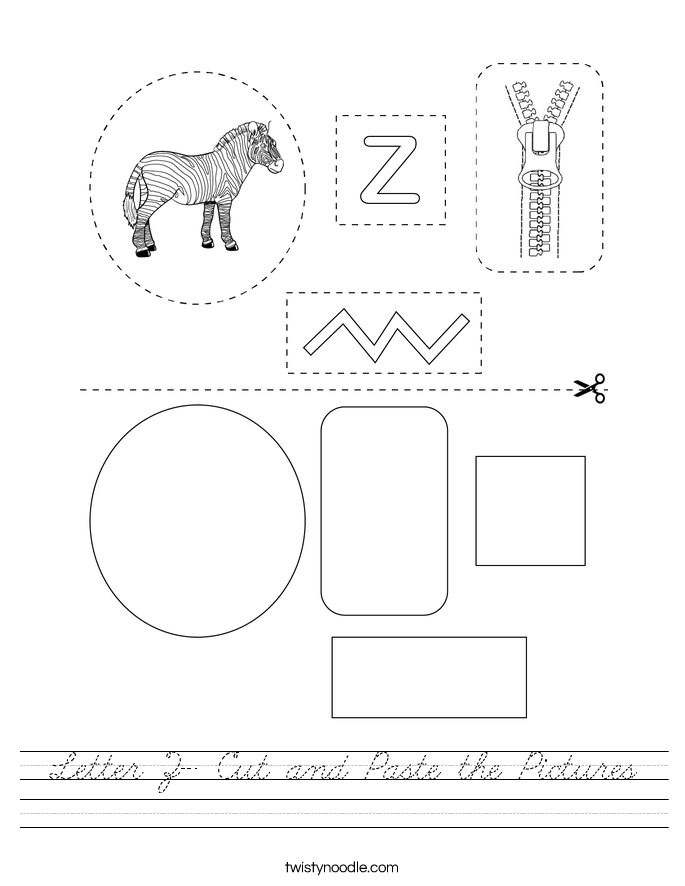 Letter Z- Cut and Paste the Pictures Worksheet