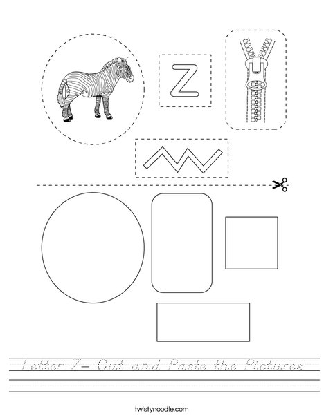 Letter Z- Cut and Paste the Pictures Worksheet