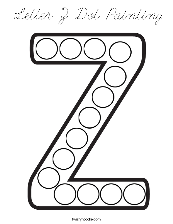 Letter Z Dot Painting Coloring Page - Cursive - Twisty Noodle