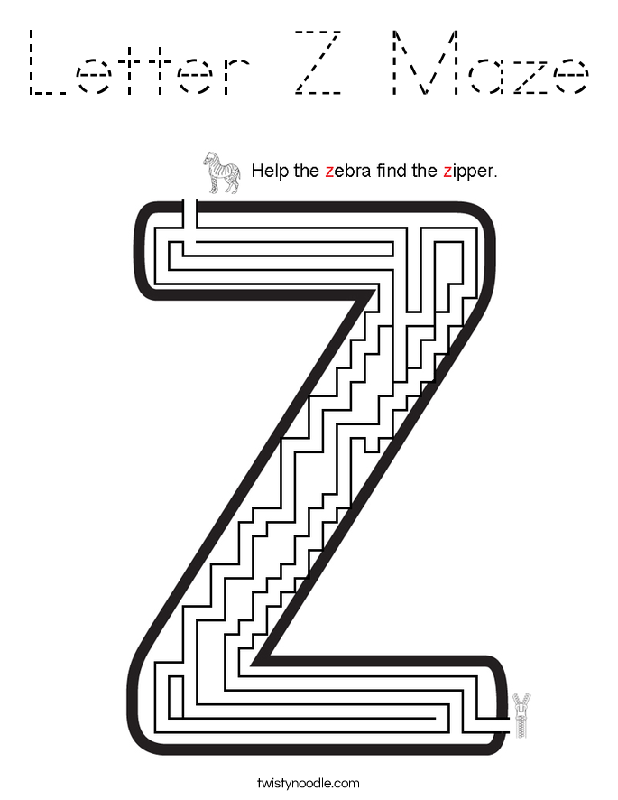 Letter Z Maze Coloring Page