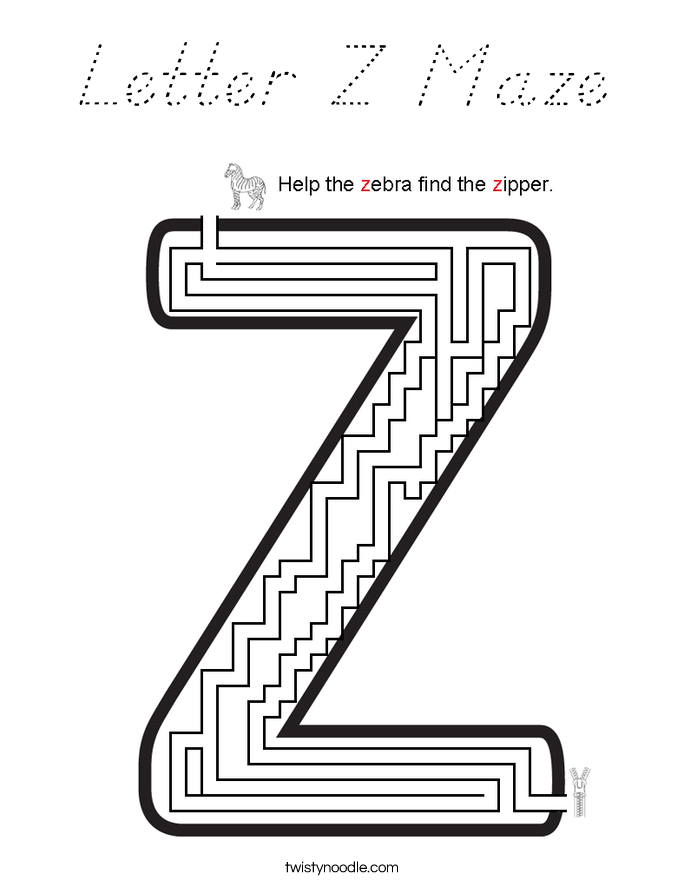 Letter Z Maze Coloring Page