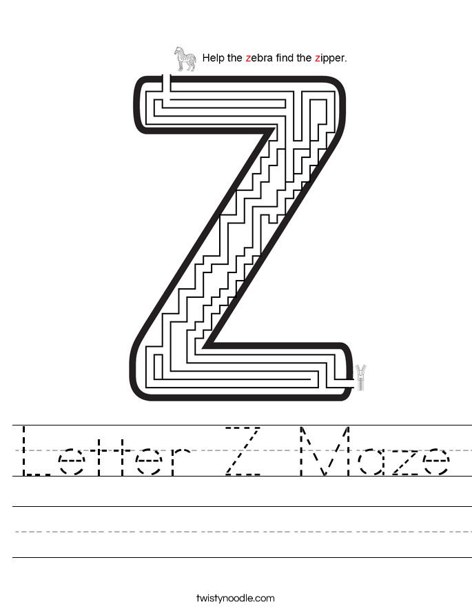 Letter Z Maze Worksheet - Twisty Noodle