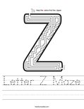 Letter Z Maze Worksheet