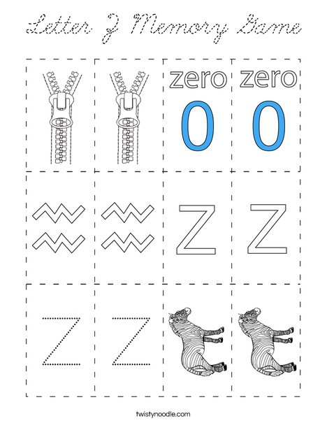 Letter Z Memory Game Coloring Page