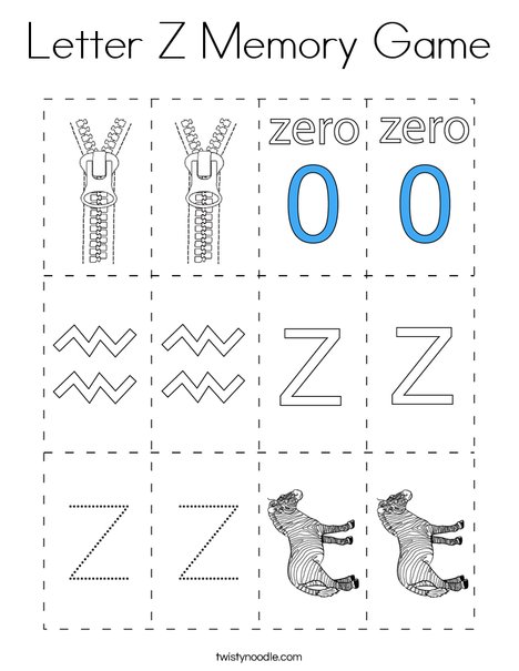 Letter Z Memory Game Coloring Page