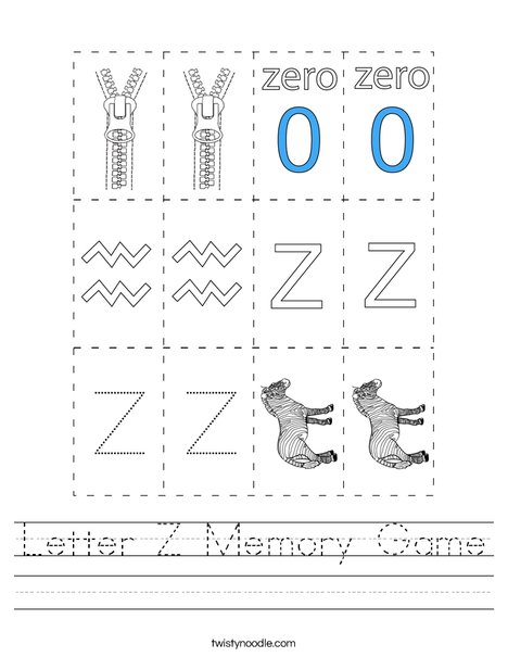 Letter Z Memory Game Worksheet