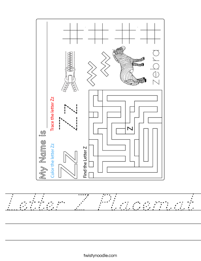 Letter Z Placemat Worksheet