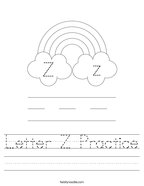 Letter Z Practice Handwriting Sheet
