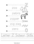 Letter Z Scissor Skills Handwriting Sheet