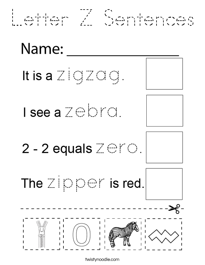 Letter Z Sentences Coloring Page