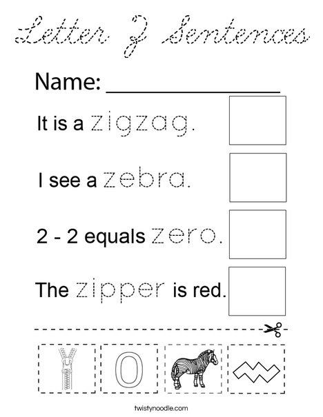 Letter Z  Sentences Coloring Page