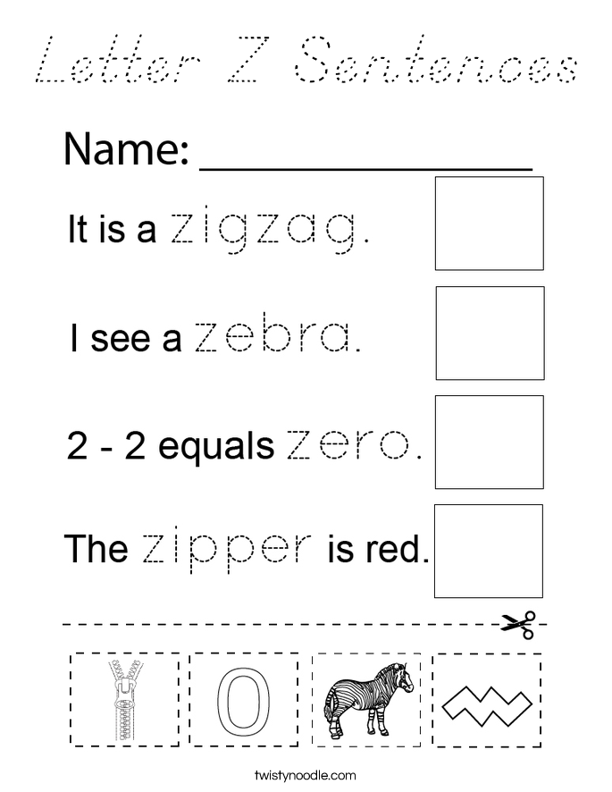 Letter Z Sentences Coloring Page