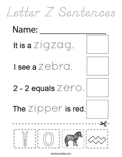 Letter Z  Sentences Coloring Page