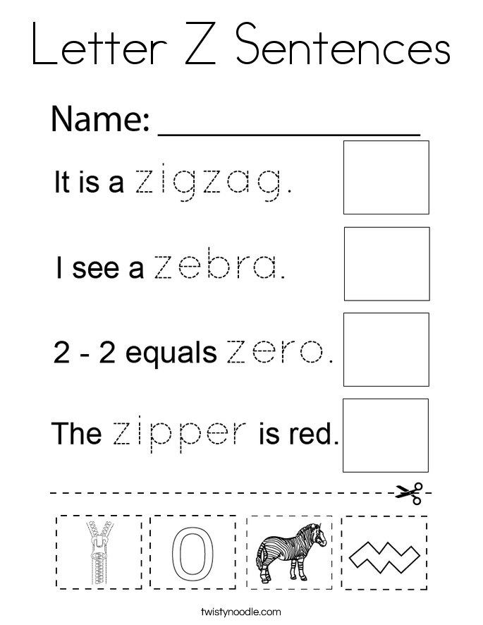 Letter Z Sentences Coloring Page