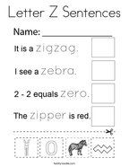 Letter Z Sentences Coloring Page