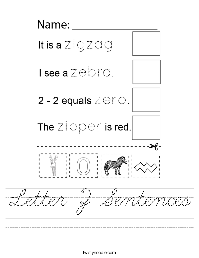 Letter Z Sentences Worksheet
