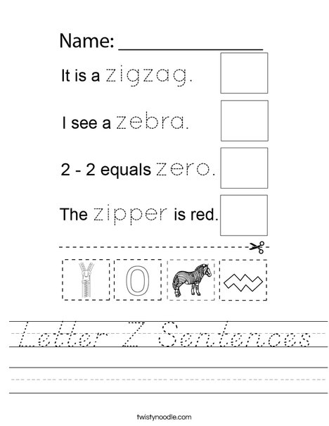 Letter Z  Sentences Worksheet