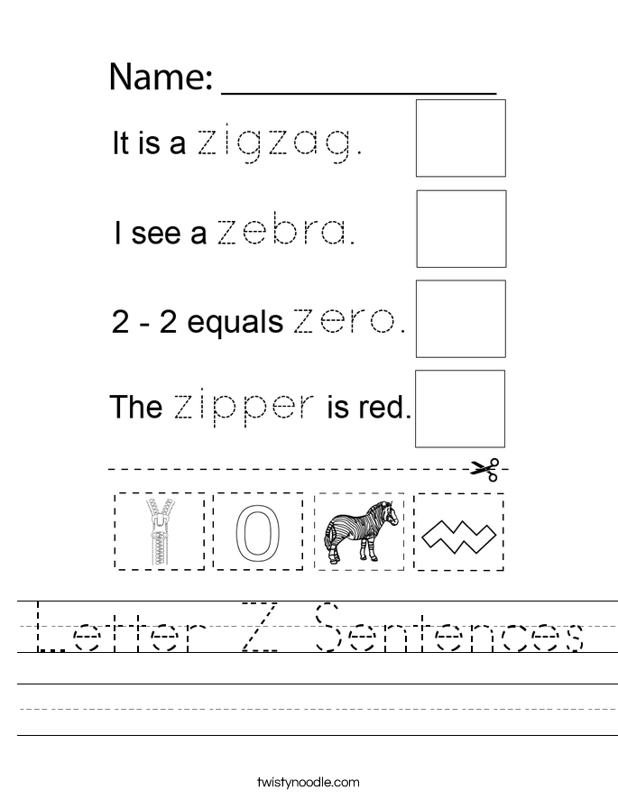 Letter Z Sentences Worksheet