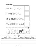 Letter Z Sentences Worksheet