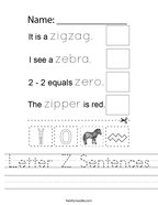 Letter Z Sentences Handwriting Sheet