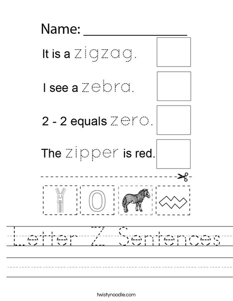Letter Z  Sentences Worksheet