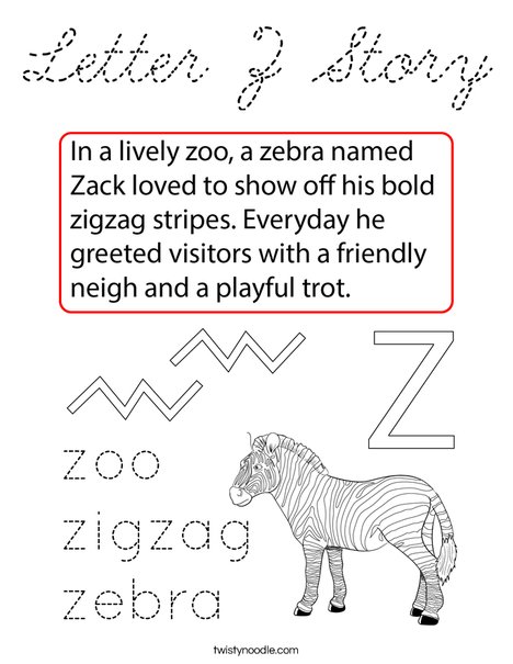 Letter Z Story Coloring Page