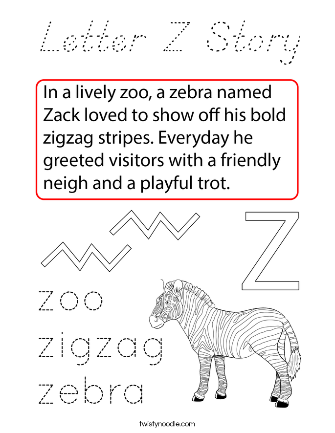 Letter Z Story Coloring Page