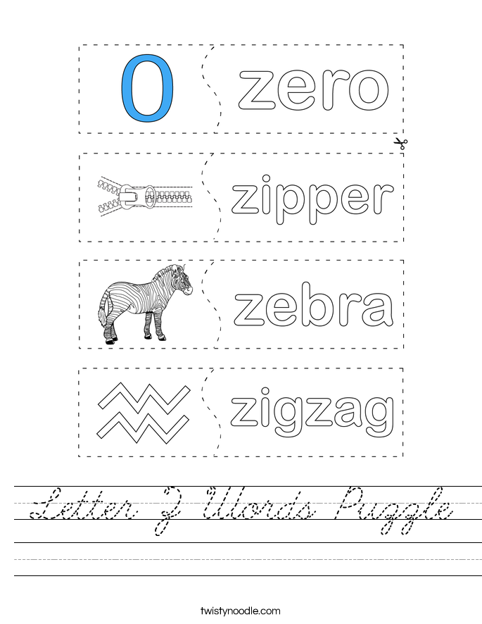 Letter Z Words Puzzle Worksheet