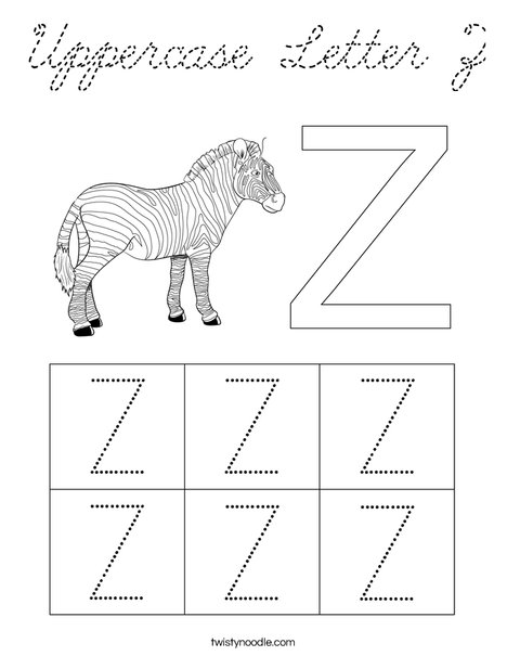 Uppercase Letter Z Coloring Page - Cursive - Twisty Noodle