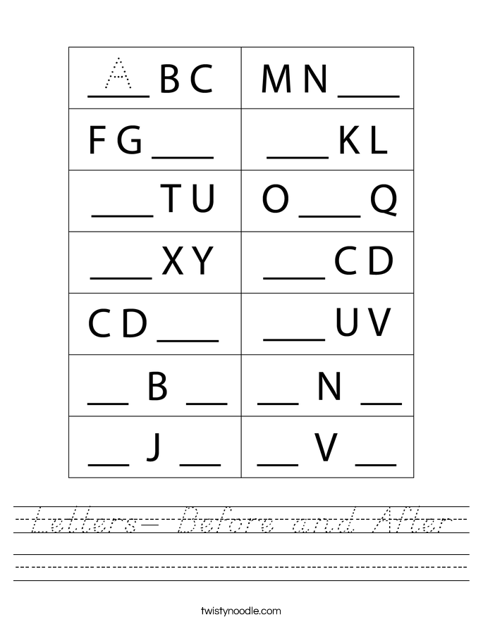Letters- Before and After Worksheet