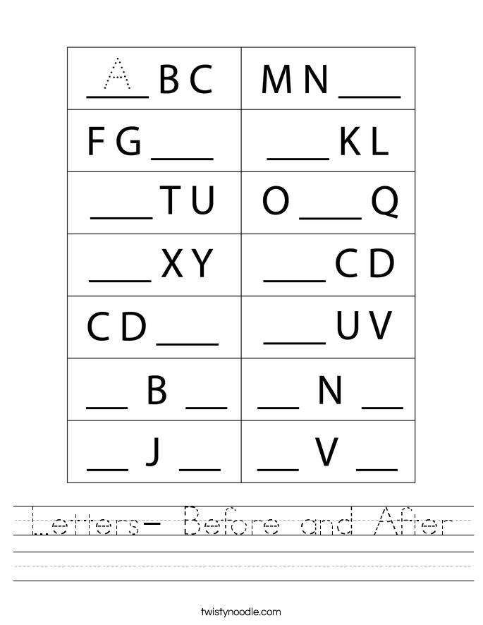 letters before and after worksheet twisty noodle