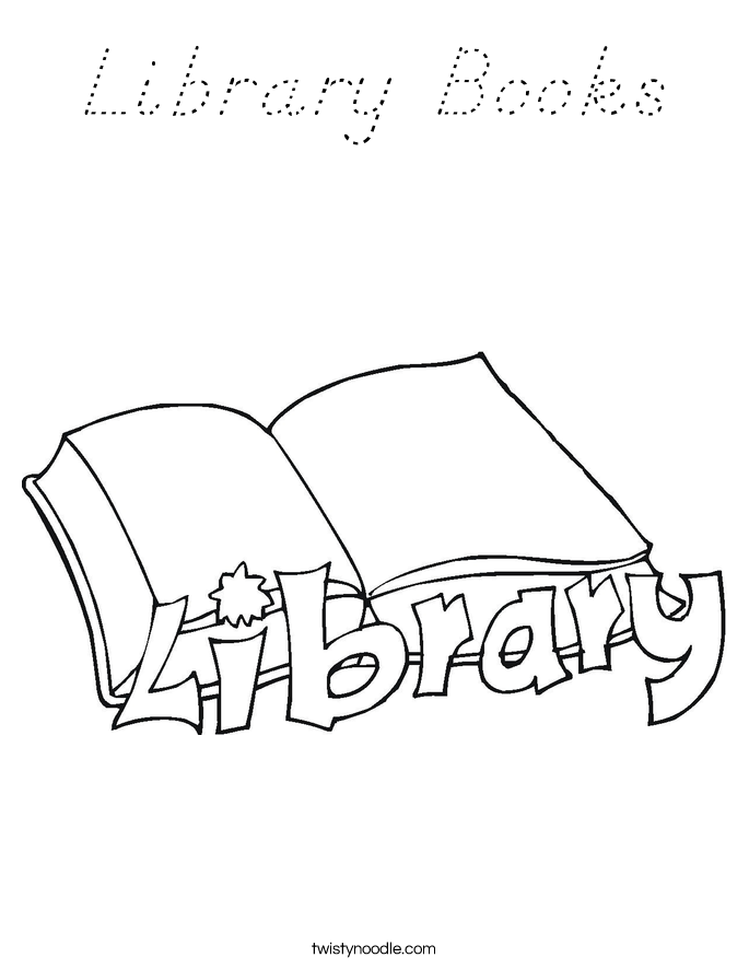 Library Books Coloring Page - D'Nealian - Twisty Noodle