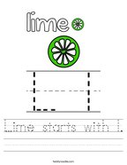 Lime starts with l Handwriting Sheet