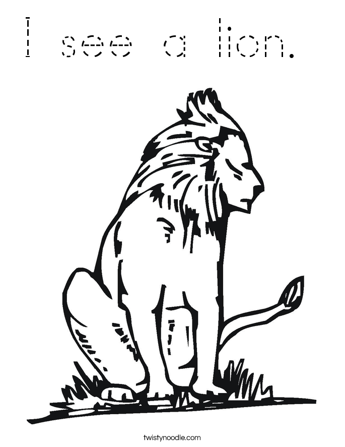 I see a lion.  Coloring Page