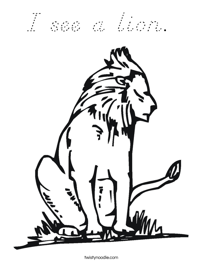 I see a lion.  Coloring Page