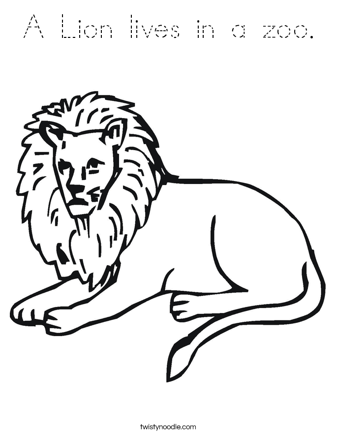 A Lion lives in a zoo. Coloring Page