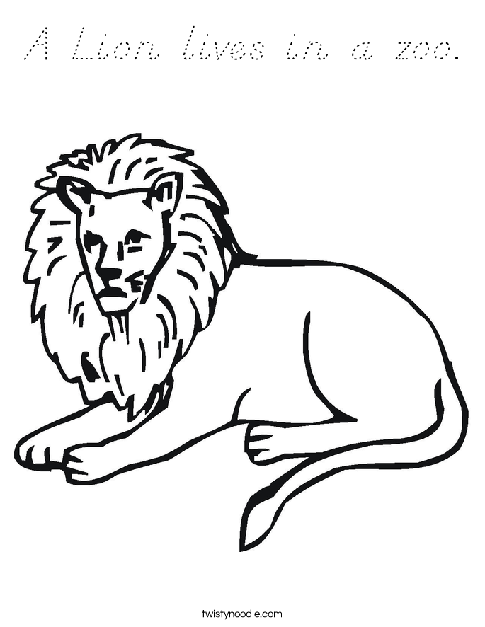 A Lion lives in a zoo. Coloring Page
