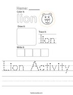 Lion Activity Handwriting Sheet